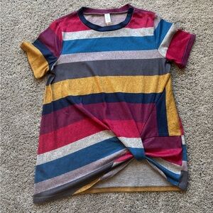 Amclos Women’s Short Sleeve Shirt Multicolor Stripes Size L